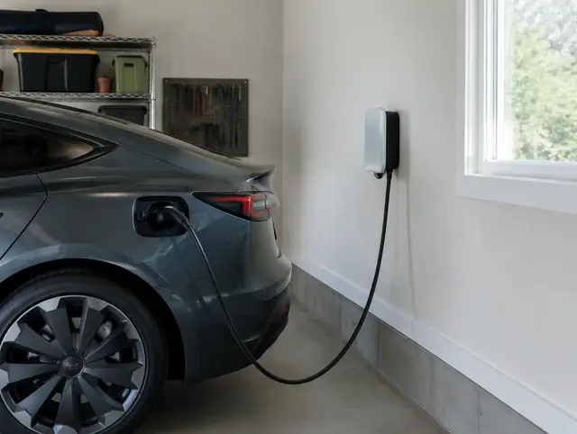 Electric car charging at a home wall charger