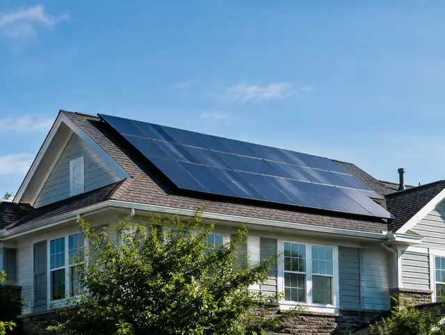 Solar panels on a suburban house roof